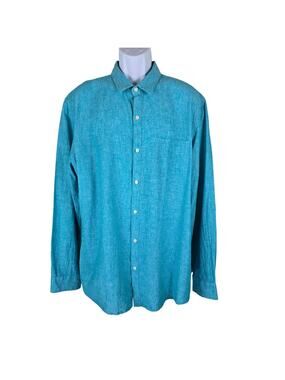Marc Anthony Turquoise Linen Blend Slim Fit Business Casual Mens Dress Shirt XXL